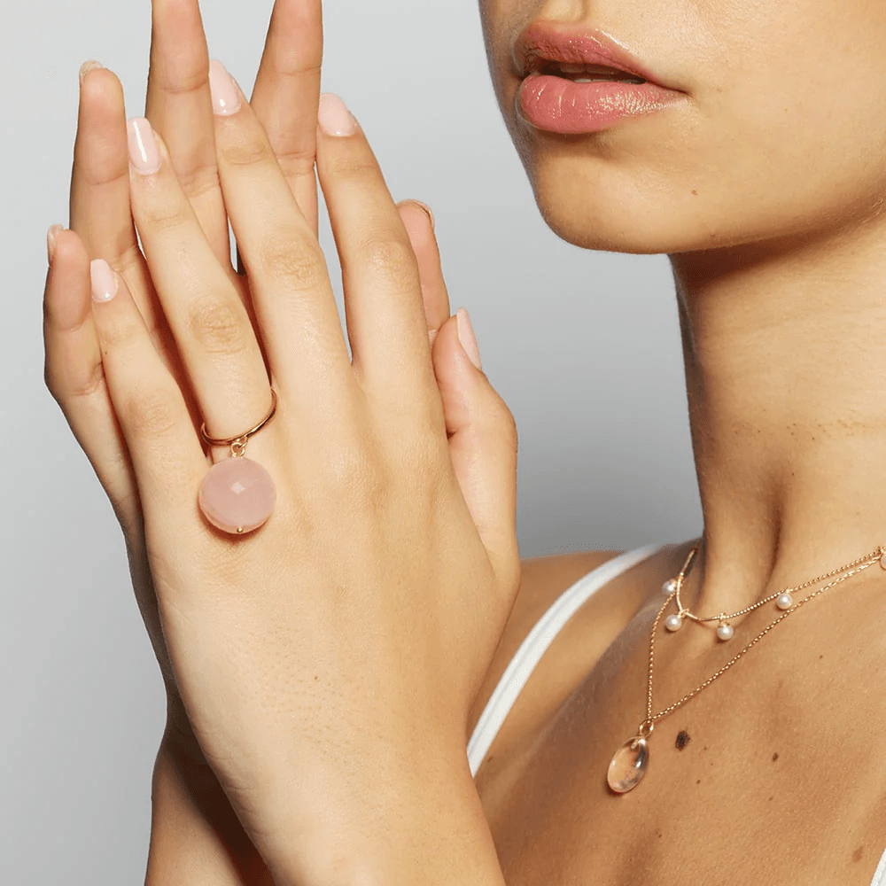Bubble Pink Quartz Gold Ring