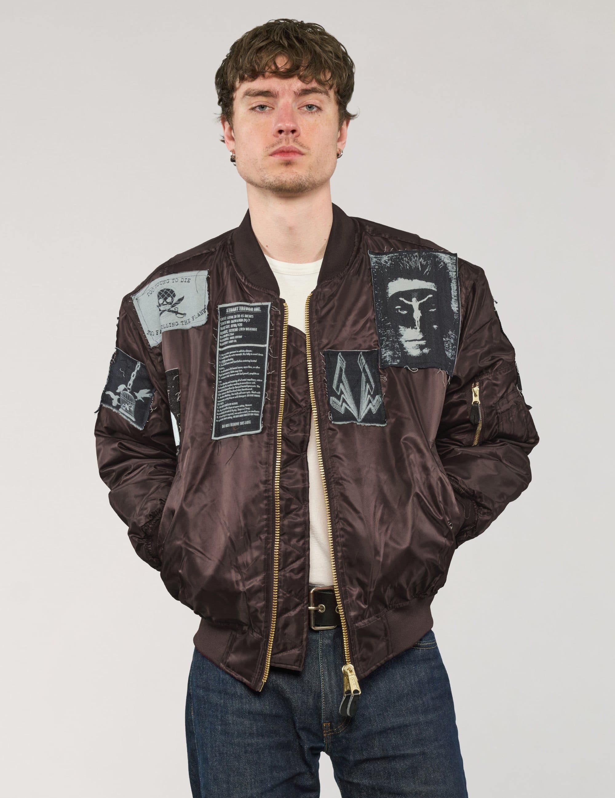 Stuart Trevor men’s MA-1 Patched Bomber in black