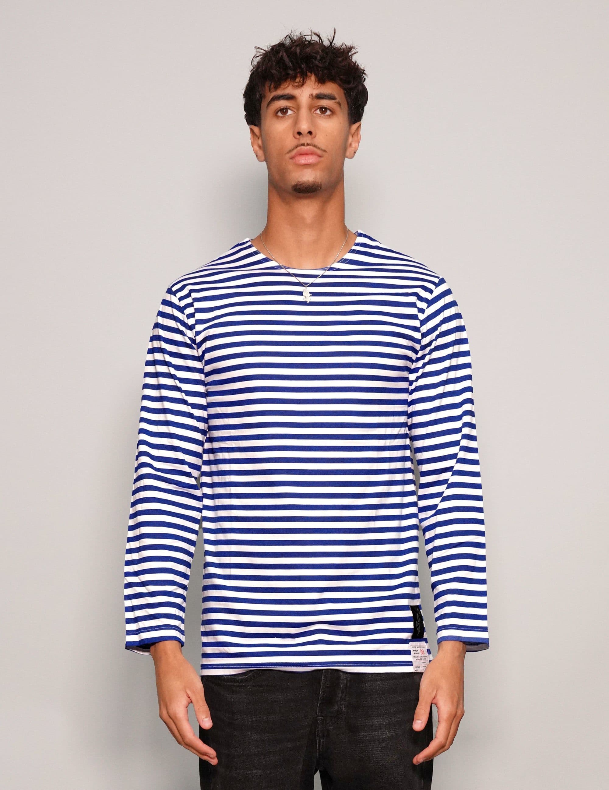 Stuart Trevor Vintage Naval Long-Sleeve T-Shirt in blue stripe