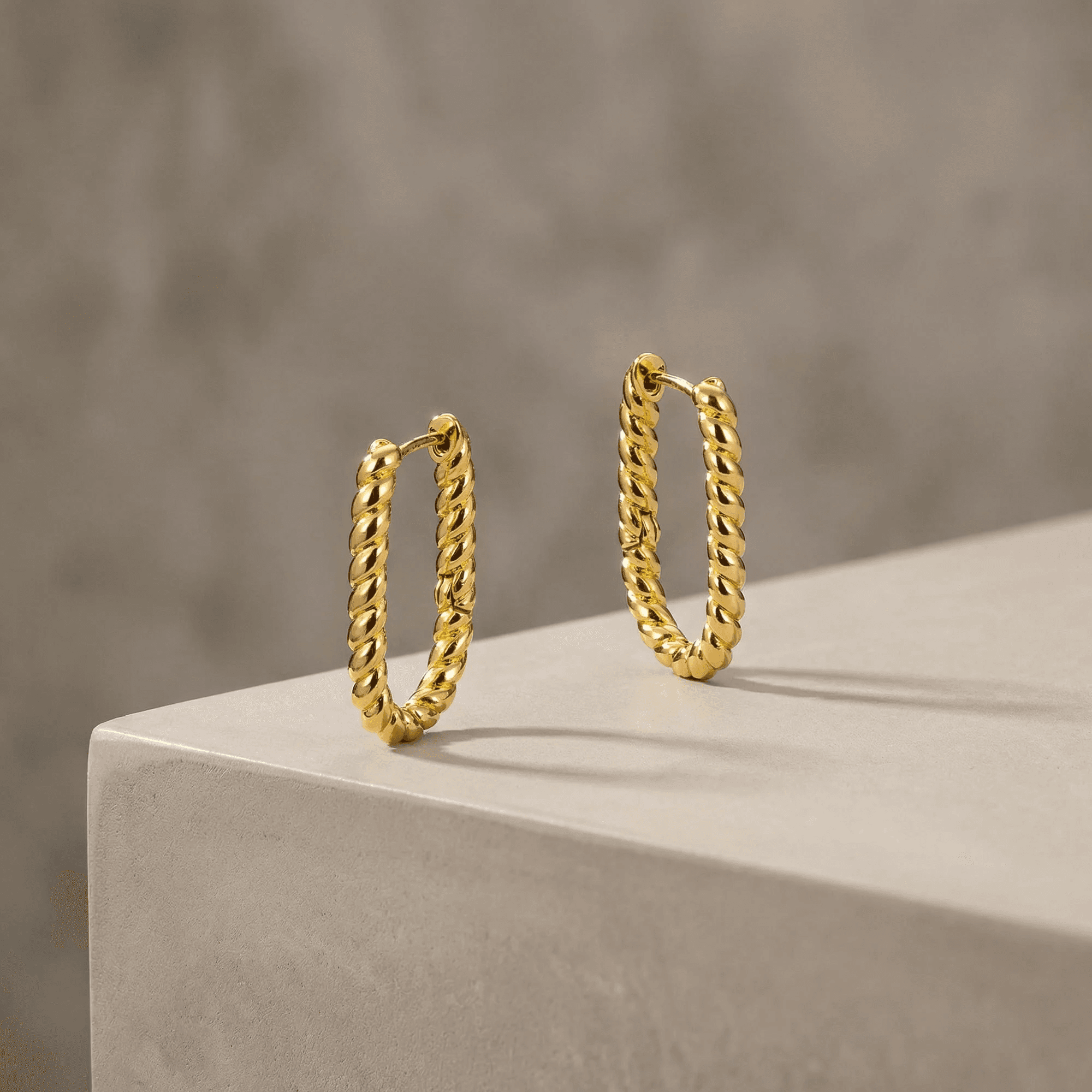 Lilly Twisted Rectangular Gold Hoop Earrings